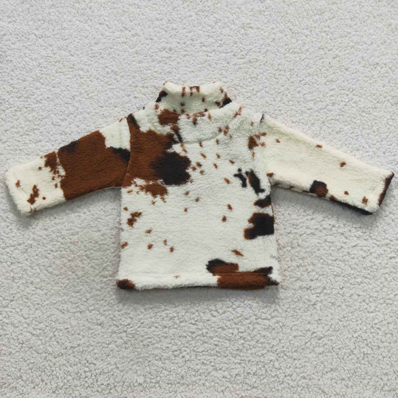 BT0355 Cow Print Zipper Fleece Jacket Long Sleeve Top