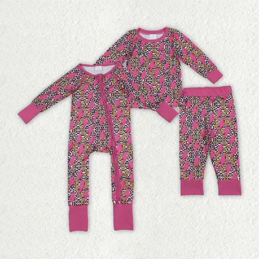 Sibling Baby Girls Western Pink Lightning Leopard Rompers Pajamas  D 6.28