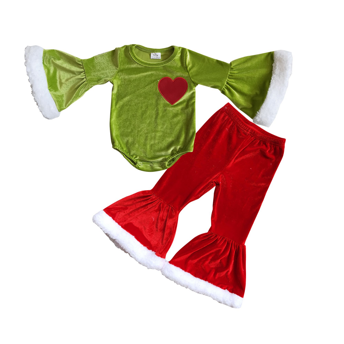 Heart green face romper 6 A4-4 red velvet pants A4-10 girls Christmas outfits