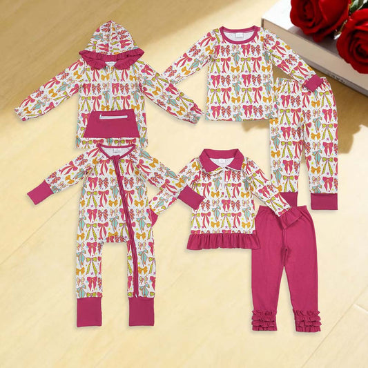 Sibling Baby Girls Colorful Bows Stars Pullovers Pants Pajamas Clothes Sets Rompers   D 920