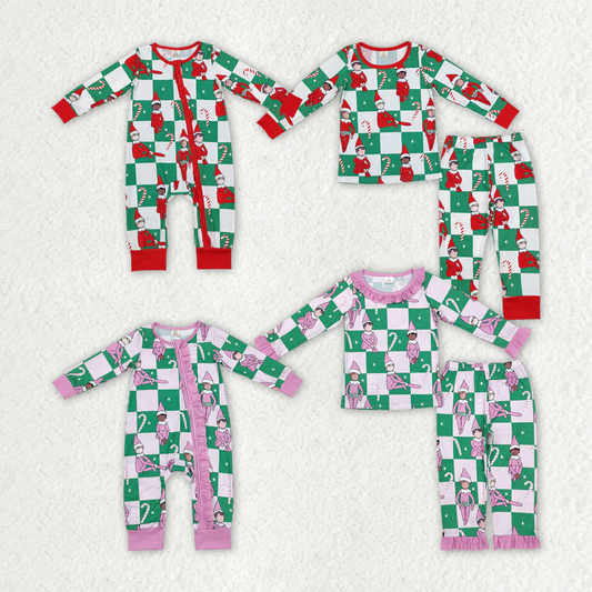 Match Girls Boys Christmas Shelf Bamboo Rompers Pajamas Clothes Sets