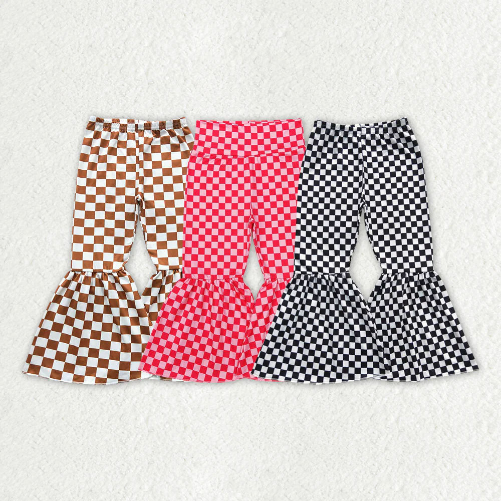 Sibling Baby Girls 3 Colors Checkered Bell Bottom Pants