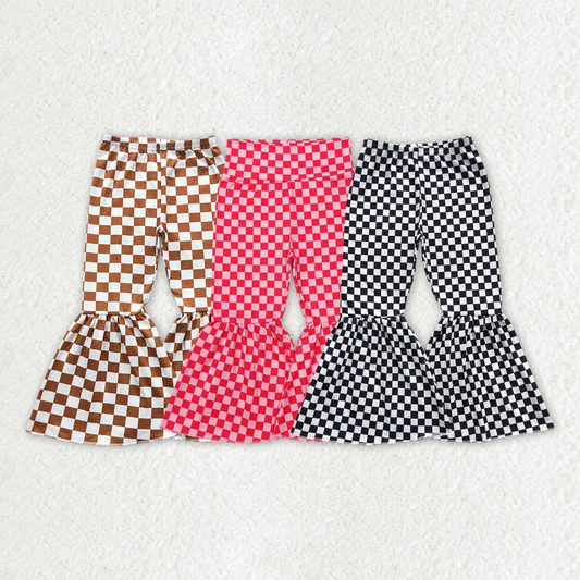Sibling Baby Girls 3 Colors Checkered Bell Bottom Pants