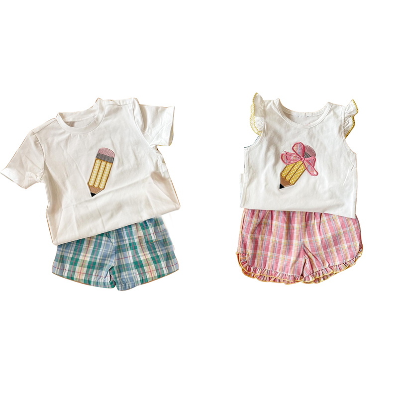 presale GSSO1355  flying sleeve plaid shorts suit with pencil bow