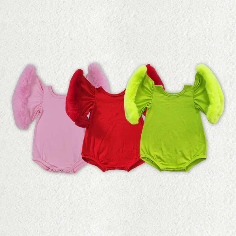 Sibling Baby Infant Girls Fur Flutter Sleeve Rompers D 1018