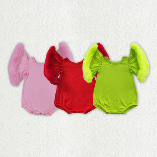 Sibling Baby Infant Girls Fur Flutter Sleeve Rompers D 1018