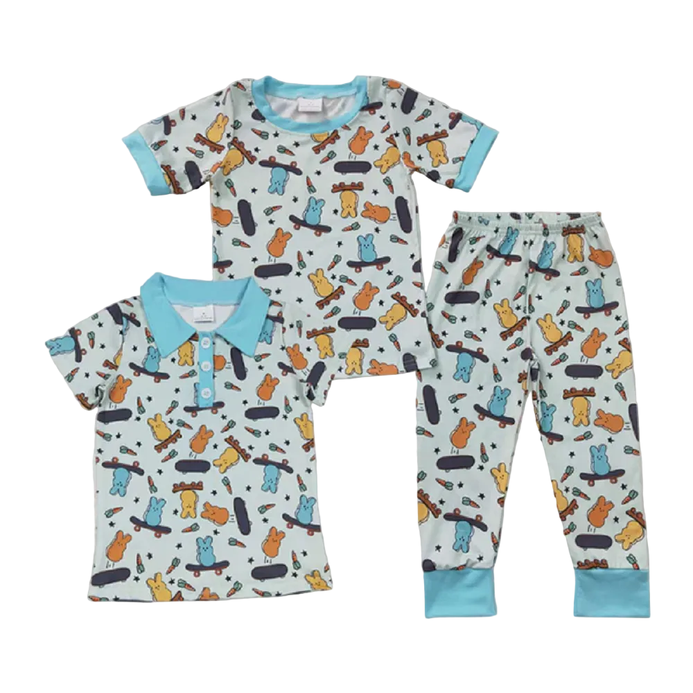 Sibling Baby Boys Rabbit Easter Shirts Pajamas sets