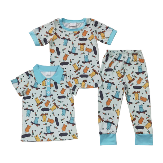 Sibling Baby Boys Rabbit Easter Shirts Pajamas sets