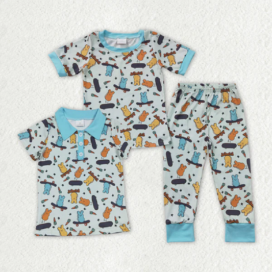 Sibling Baby Boys Rabbit Easter Shirts Pajamas sets