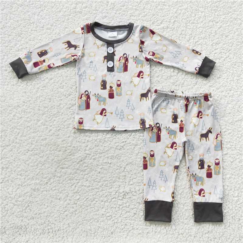 Sibling Baby Kids Gray Christmas Nativity Pajamas Sets  D 1103