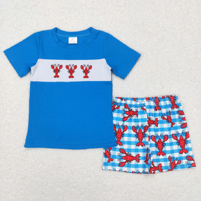 Match Embroidery Baby Boys Crayfishes Short Sleeve Tops Shorts Clothing Sets  D 5.22