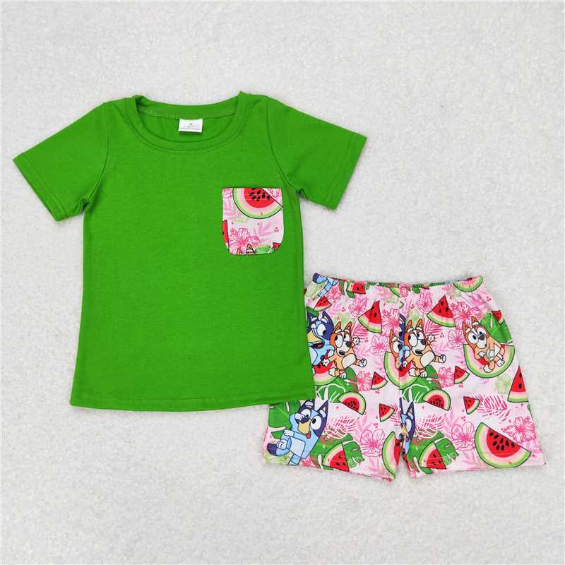 Match Baby Girls Watermelon Dogs Sibling Brother Rompers Clothes Sets