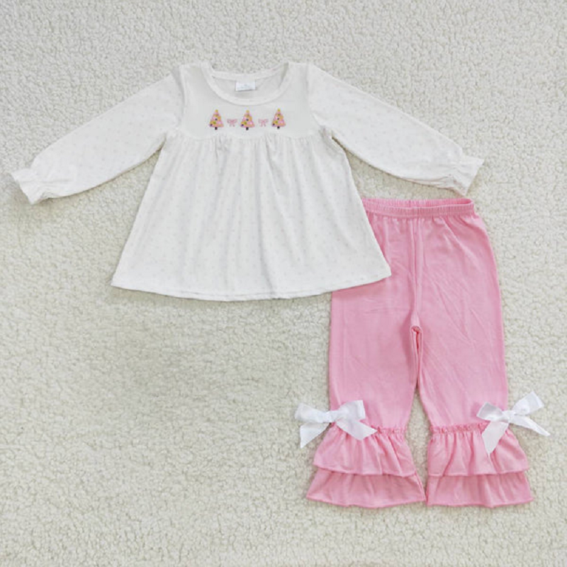 Sibling Baby Girls Pink Christmas Trees Tunic Ruffle Pant Bummies Outfits Clothes Sets Rompers D 6.16
