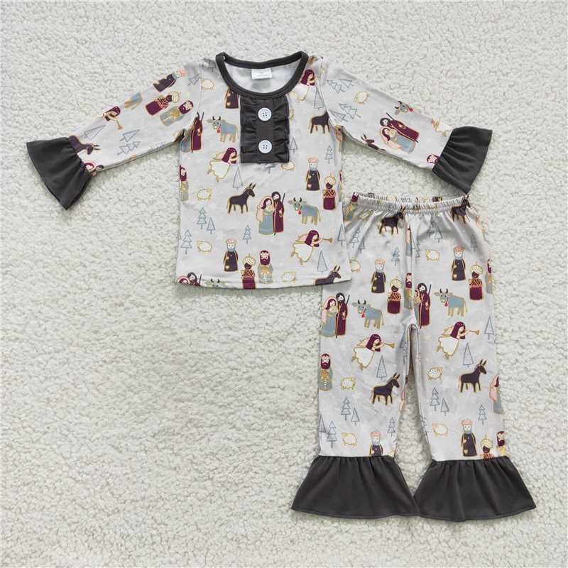 Sibling Baby Kids Gray Christmas Nativity Pajamas Sets  D 1103