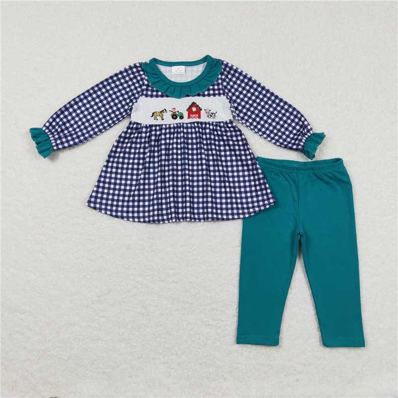 Sibling Baby Boys Girls Embroidery Trucks Santa Milks Top Pants Christmas Clothes Sets  D 1115