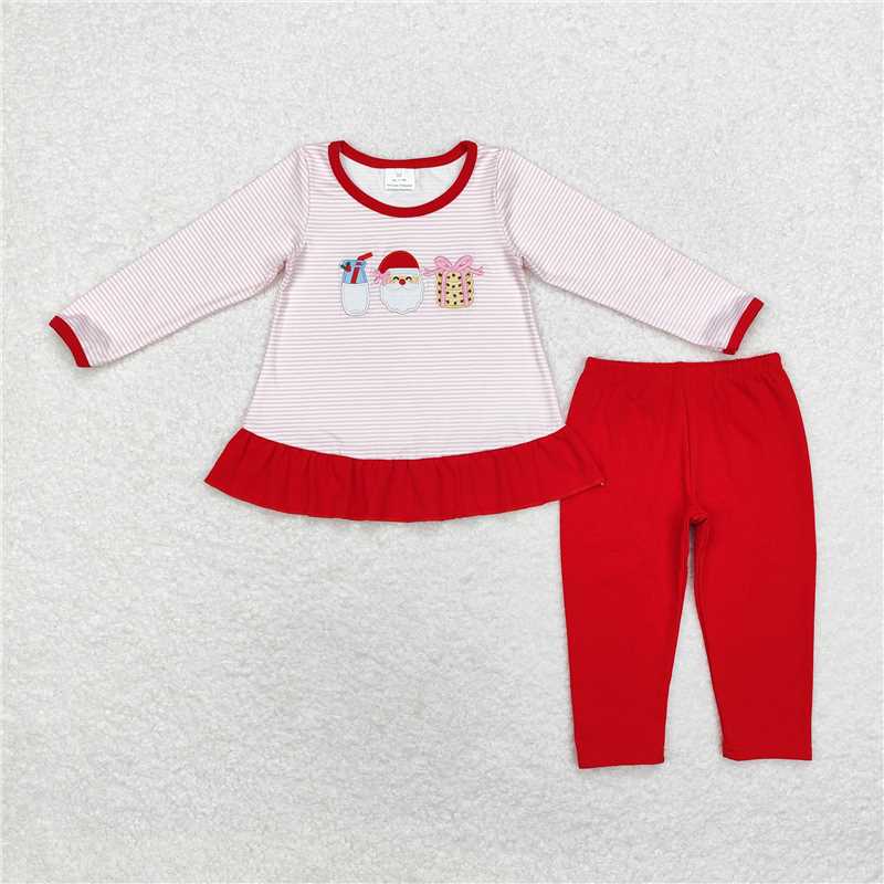Sibling Baby Boys Girls Embroidery Trucks Santa Milks Top Pants Christmas Clothes Sets  D 1115