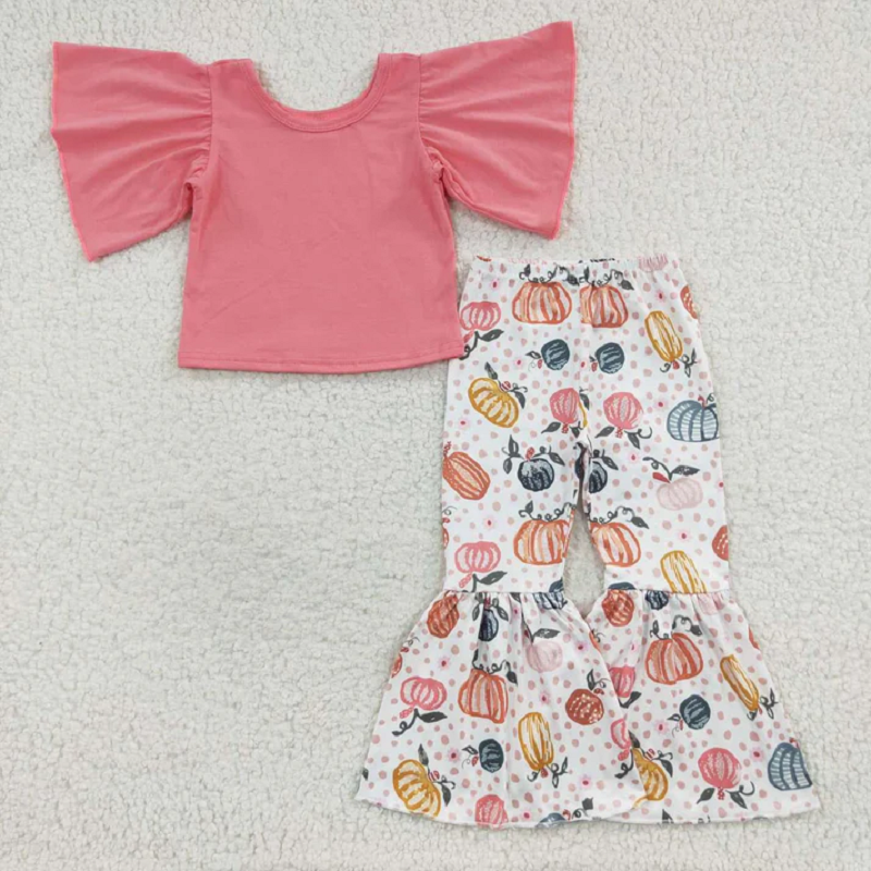 6 Styles Fall Pumpkin Print Bell Pants Girls Clothes Set Sisters Wear D 6.21