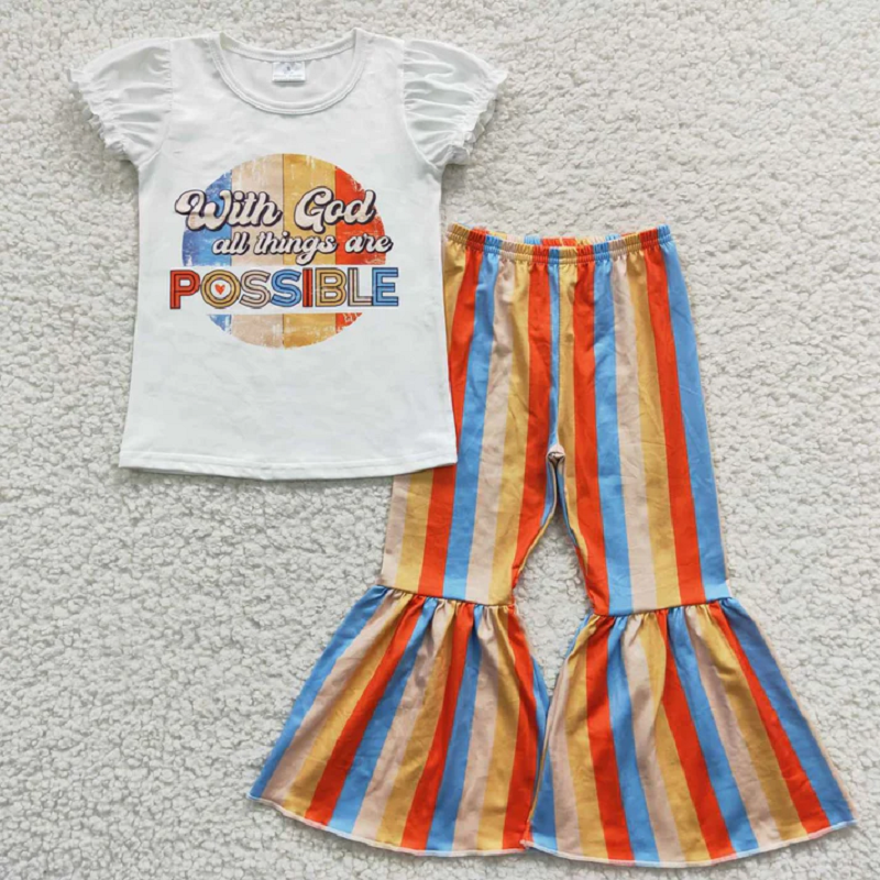 6 Styles Fall Pumpkin Print Bell Pants Girls Clothes Set Sisters Wear D 6.21