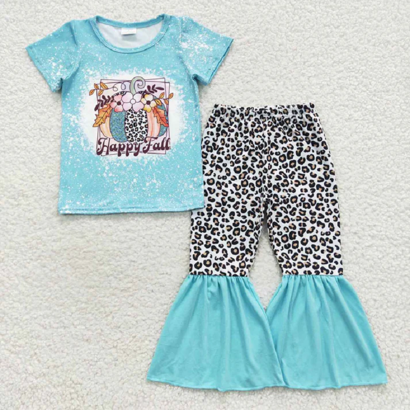 6 Styles Fall Pumpkin Print Bell Pants Girls Clothes Set Sisters Wear D 6.21