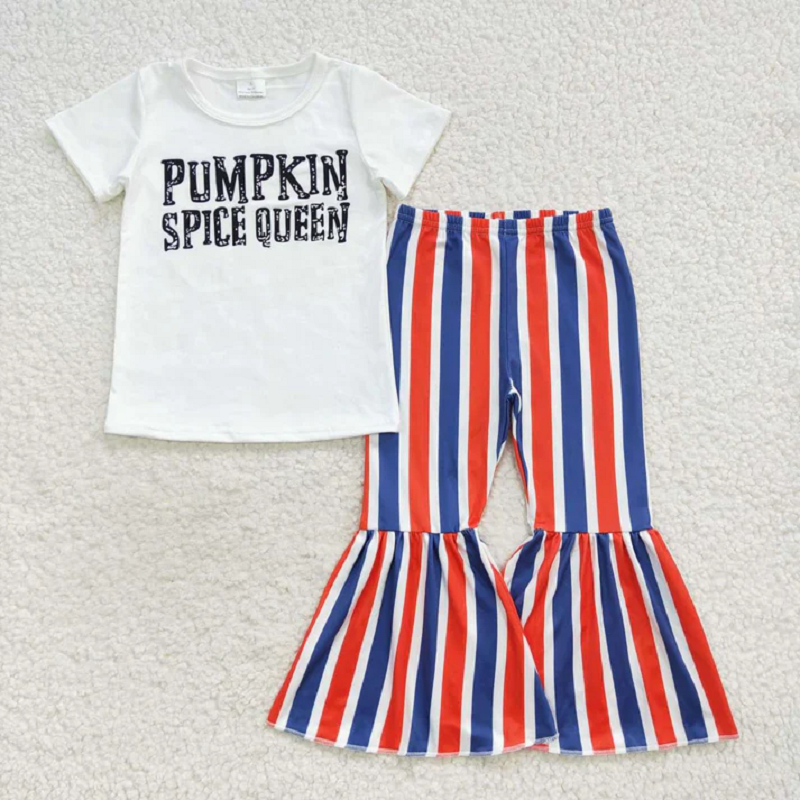 6 Styles Fall Pumpkin Print Bell Pants Girls Clothes Set Sisters Wear D 6.21