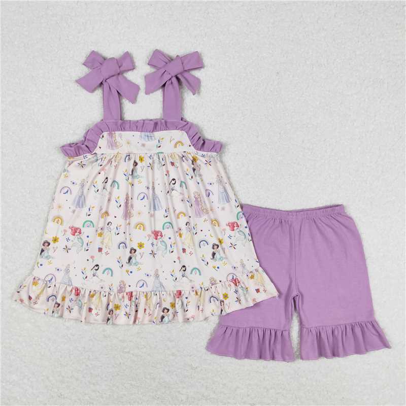 Baby Girl Rainbow Straps Tunic Top Ruffle Shorts Clothes Sets