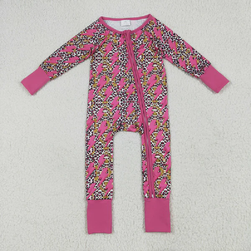 Sibling Baby Girls Western Pink Lightning Leopard Rompers Pajamas  D 6.28
