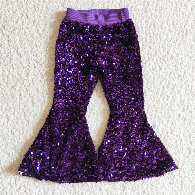 Match Hot Sale Baby Girls Toddler Brithday Party Sequin Glitter Bell Bottom Pants 1-7    D 6.25
