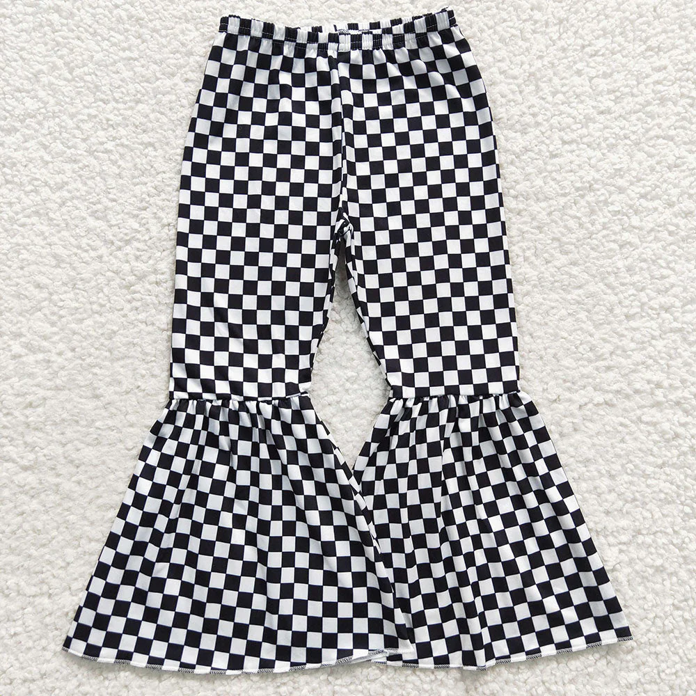 Sibling Baby Girls 3 Colors Checkered Bell Bottom Pants