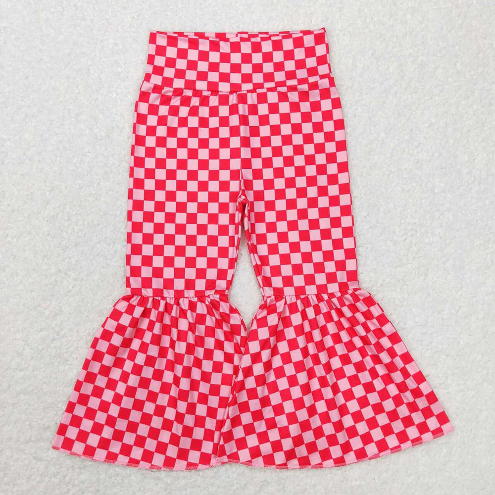 Sibling Baby Girls 3 Colors Checkered Bell Bottom Pants