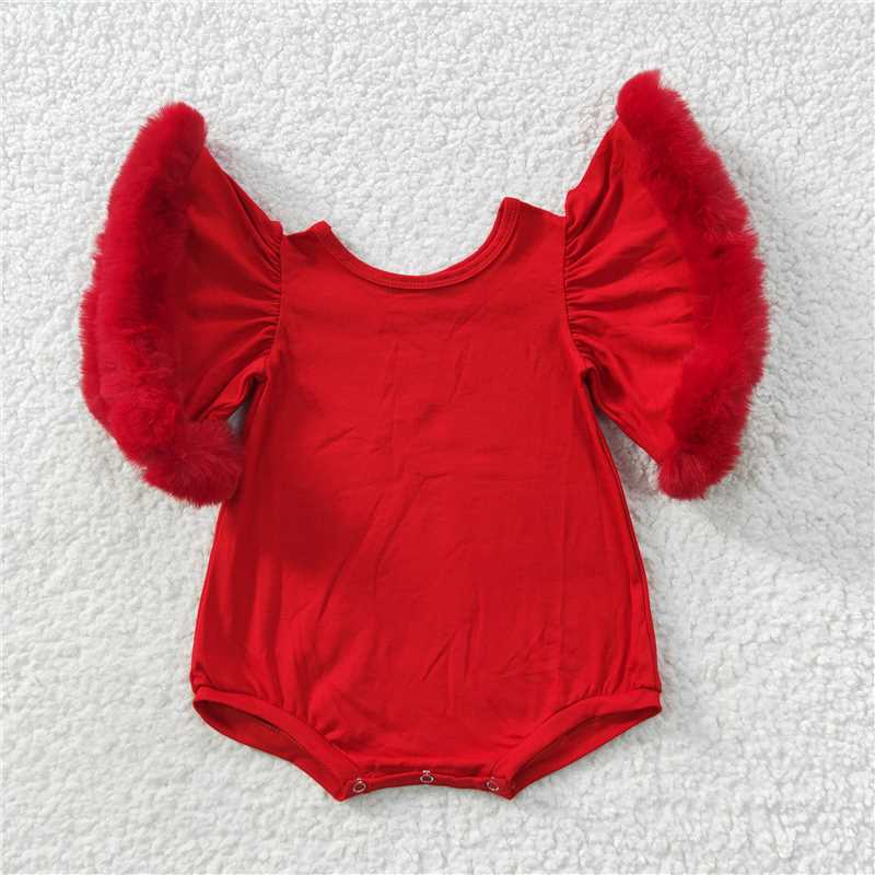 Sibling Baby Infant Girls Fur Flutter Sleeve Rompers D 1018