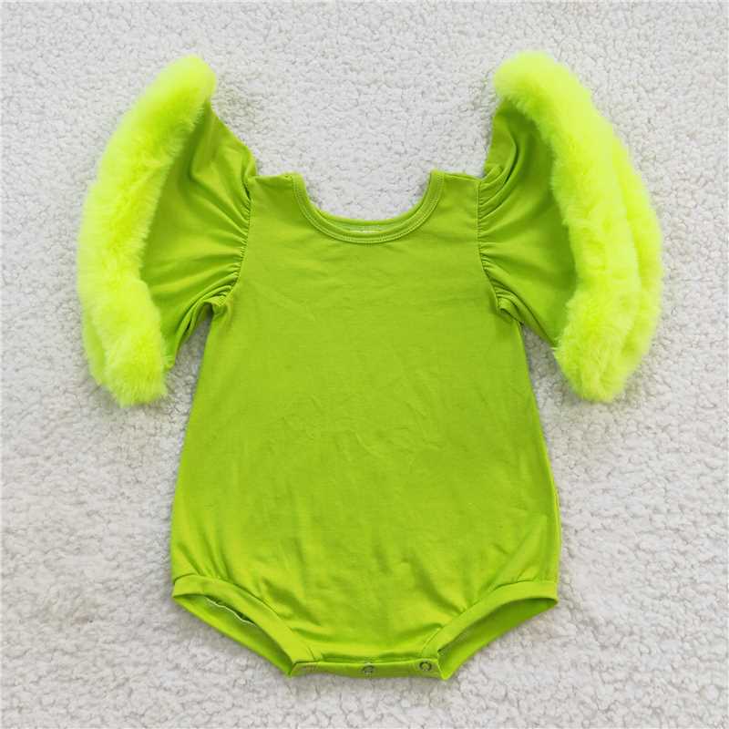 Sibling Baby Infant Girls Fur Flutter Sleeve Rompers D 1018
