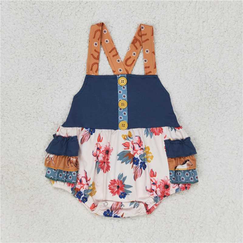 Match Baby Girls Western Horse Flowers Sibling Sister Rompers Dresses