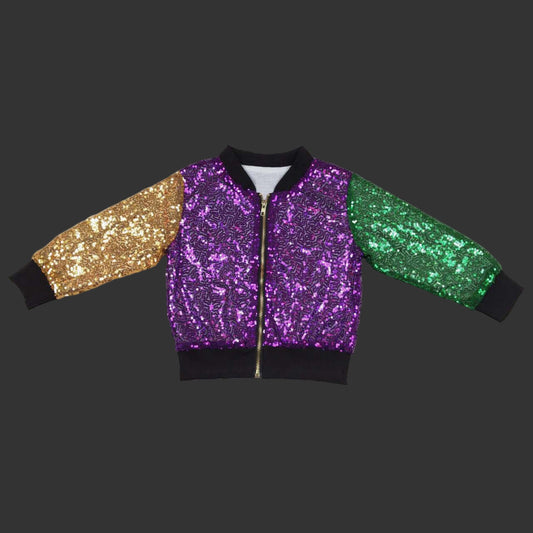 toddler girls mardi gras gold green purple sequins zip jacket