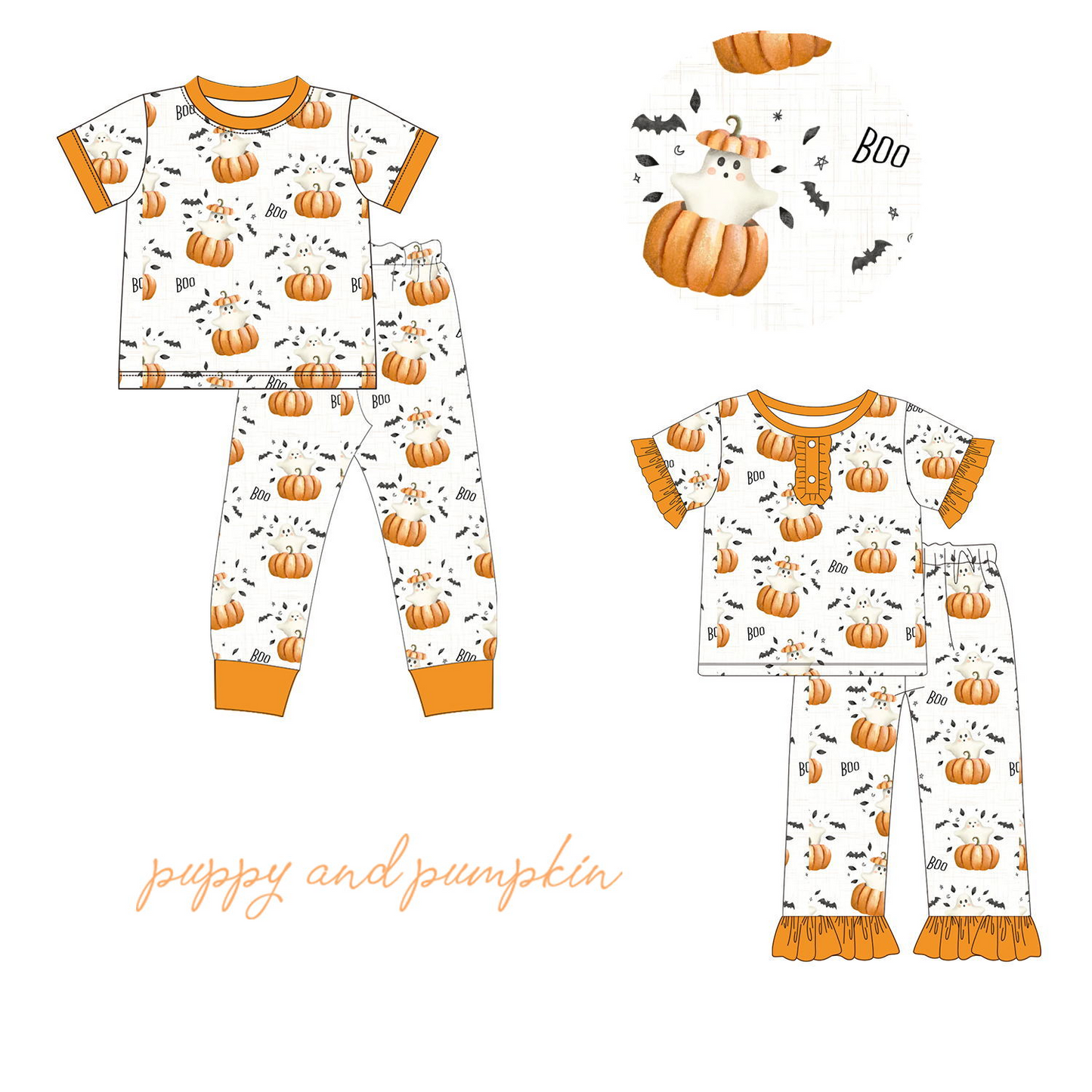 presale GSPO1559 Ghost pumpkin orange and white lace short-sleeved trousers pajama set