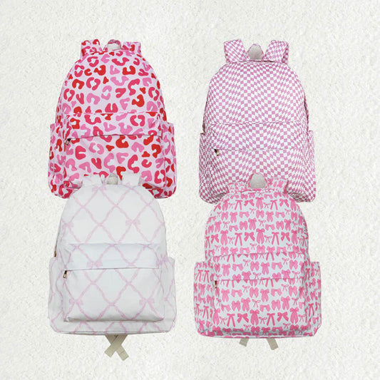 Sibling Baby Girls Pink Leopard Bows Plaid Back Bags D 7.8