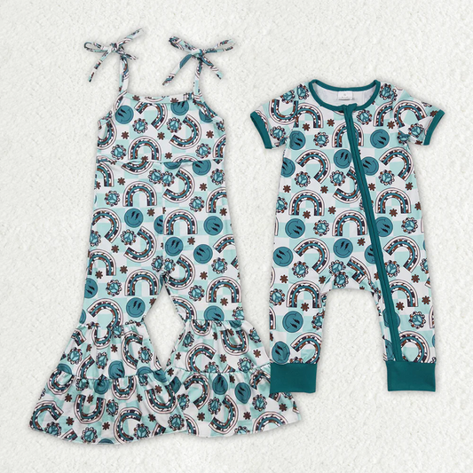 Match Baby Girls Green Rainbow Smile Rompers Jumpsuits