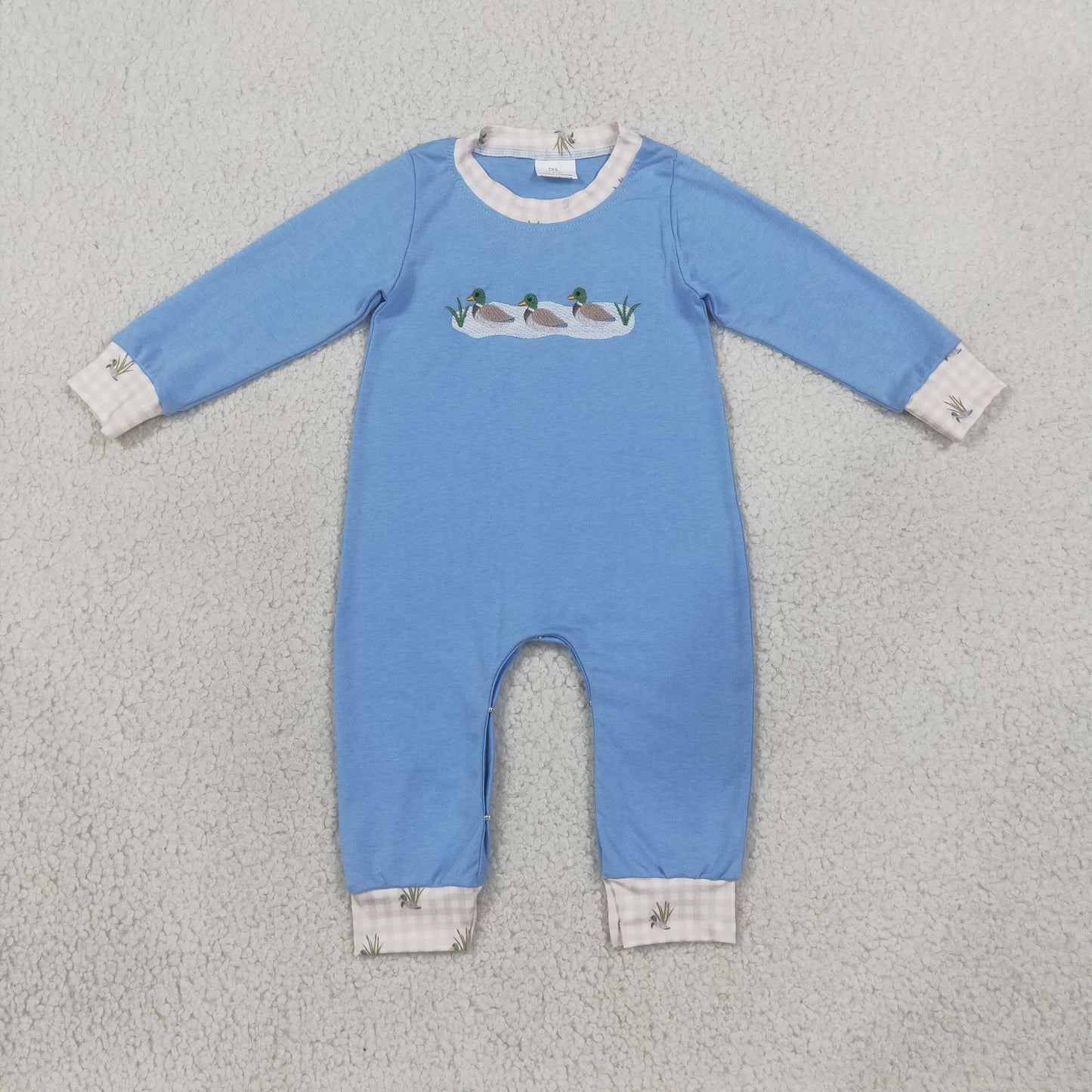 blue long sleeve duck embroidery boy romper