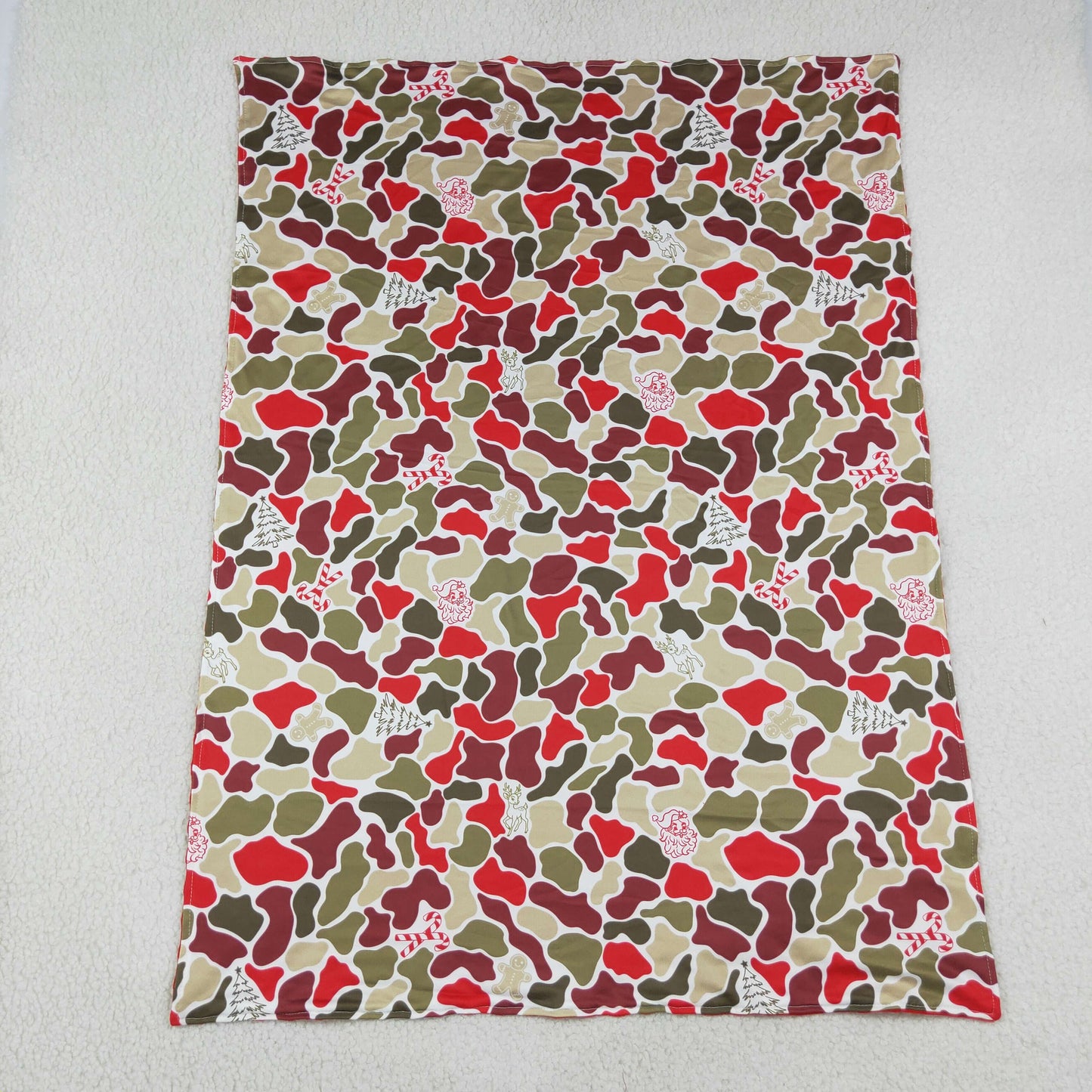 christmas tree deer santa red green camo blanket