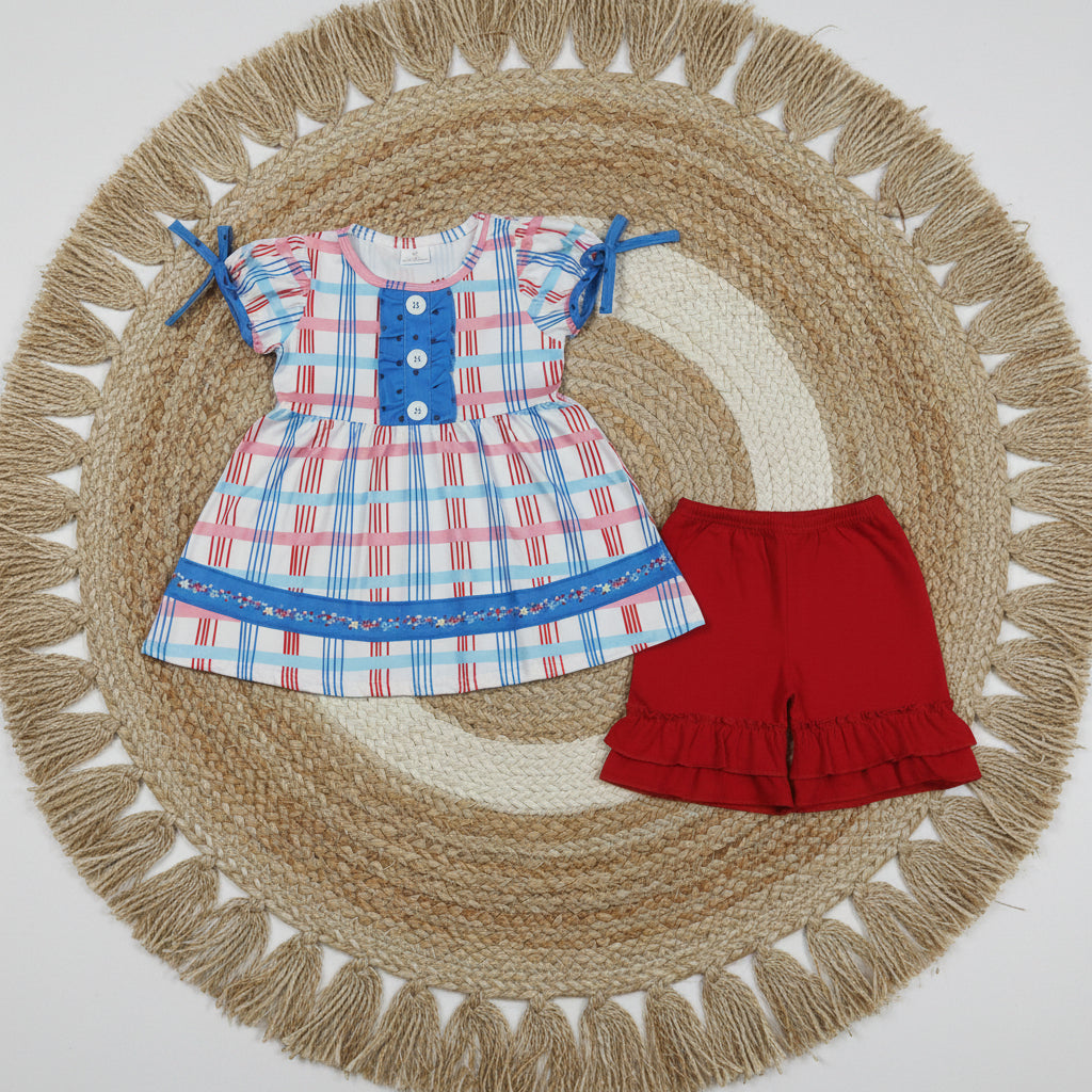 4th of july red white blue plaid shorts set toddler girl clothing