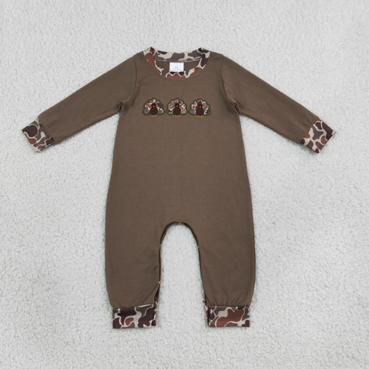 brown camo turkey embroidery boy romper