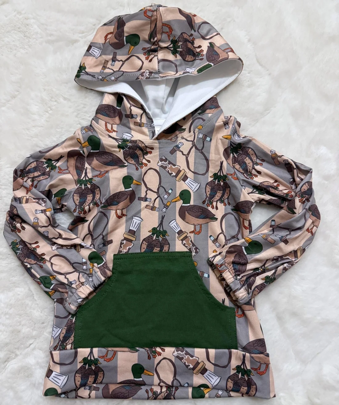 BT1267 Striped Duck Print Pocket Hoodie