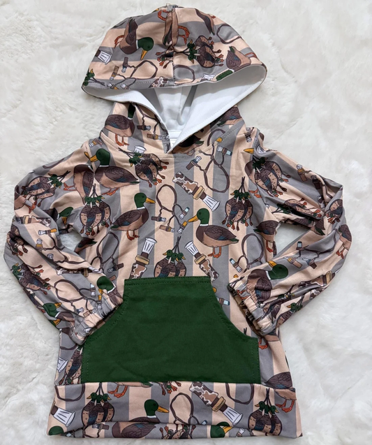 BT1267 Striped Duck Print Pocket Hoodie