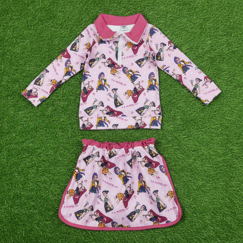 zip pullover skort set kpop athletic outfit