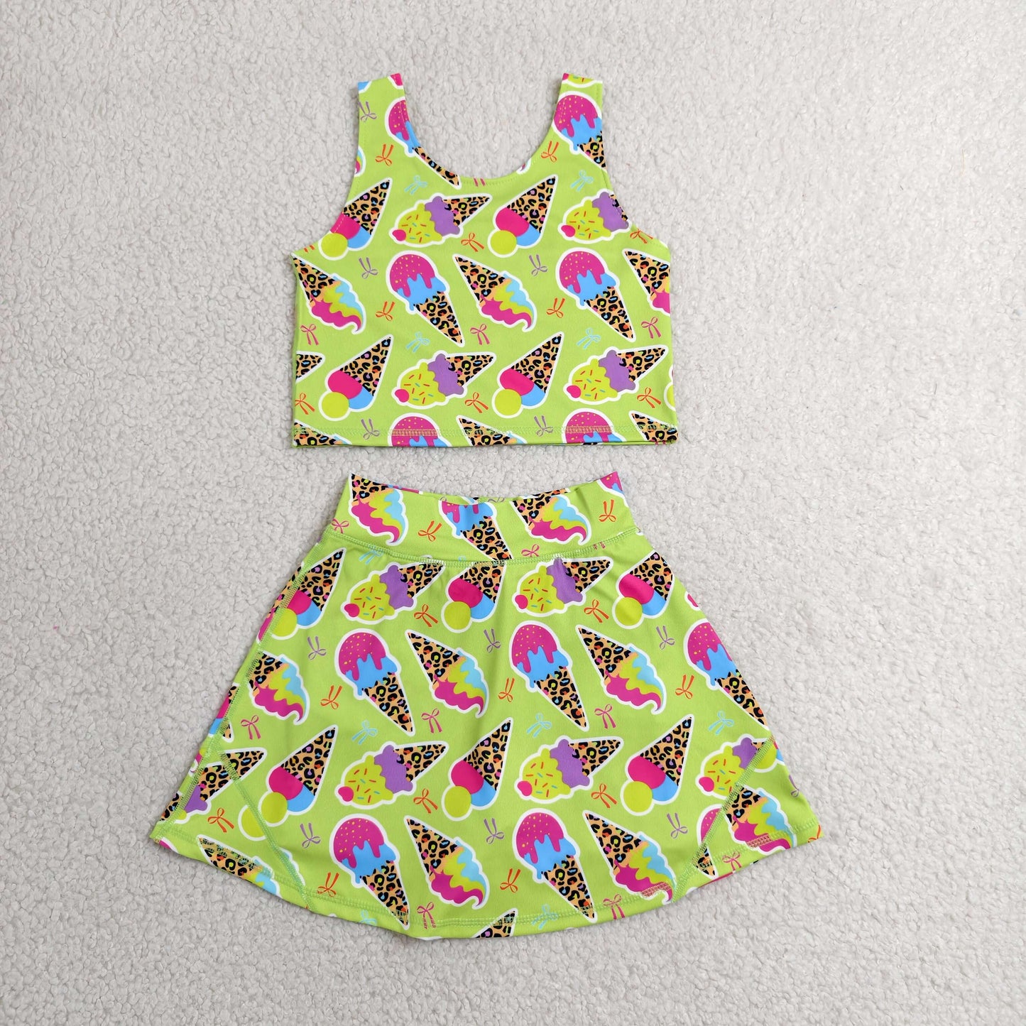 leopard ice-cream athletic skort outfit girls clothes