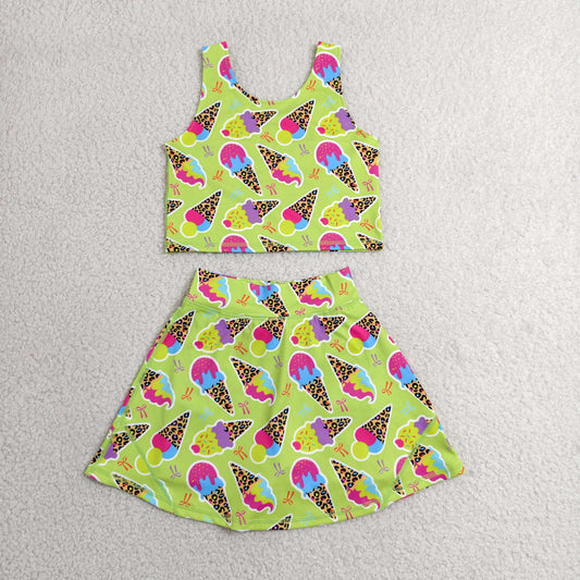 leopard ice-cream athletic skort outfit girls clothes