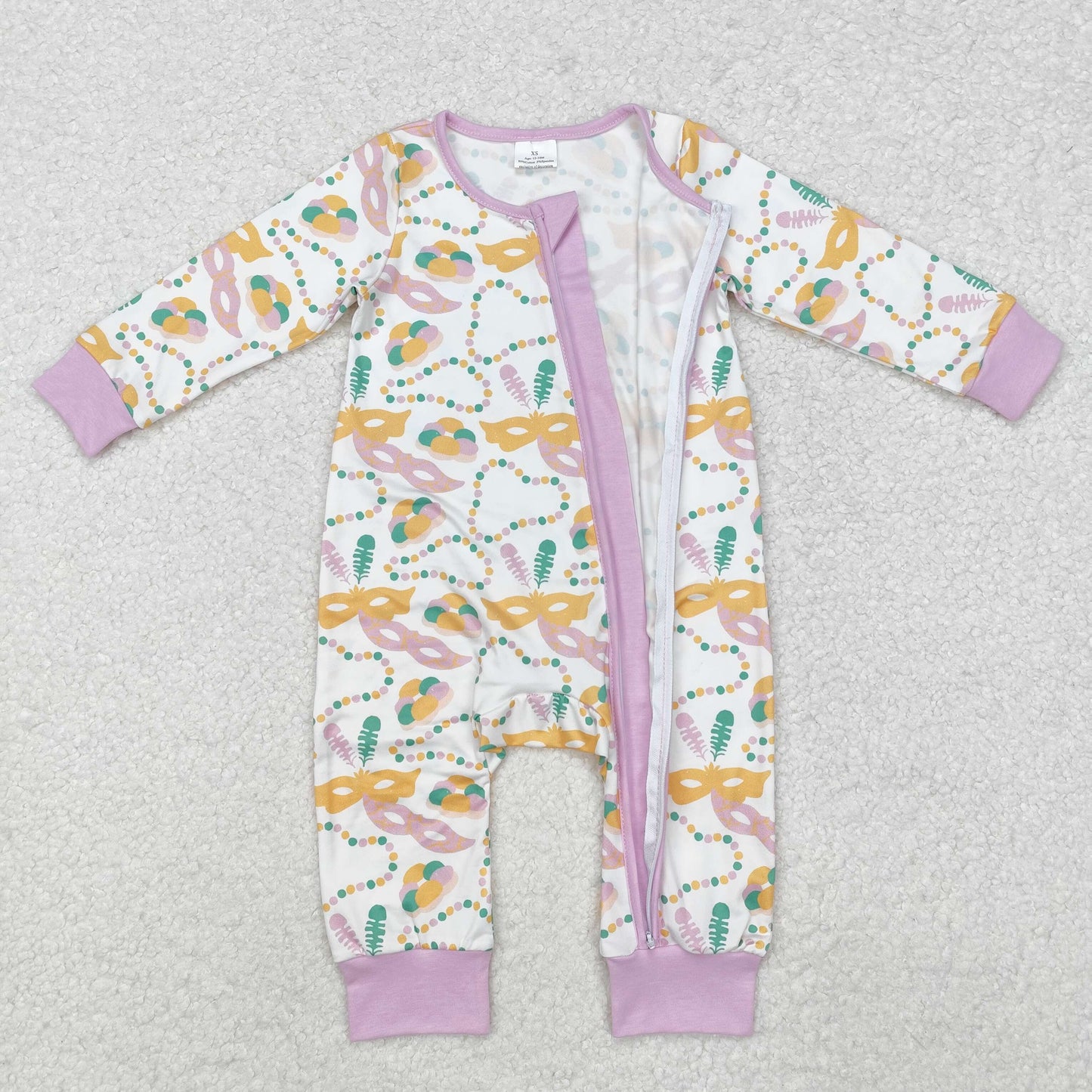 Mardi Gras mask zip sleeper baby clothes