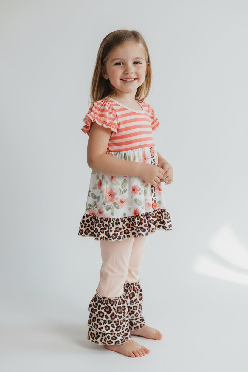 baby girl spring short sleeve ruffle pants set floral outfit