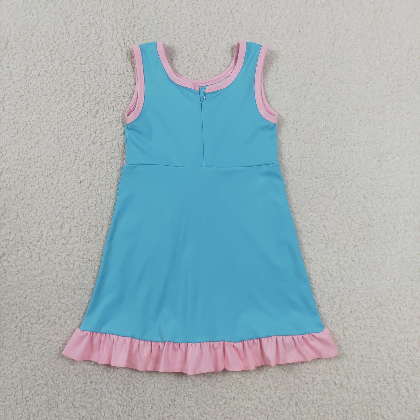 solid pink and blue ruffle athletic dress