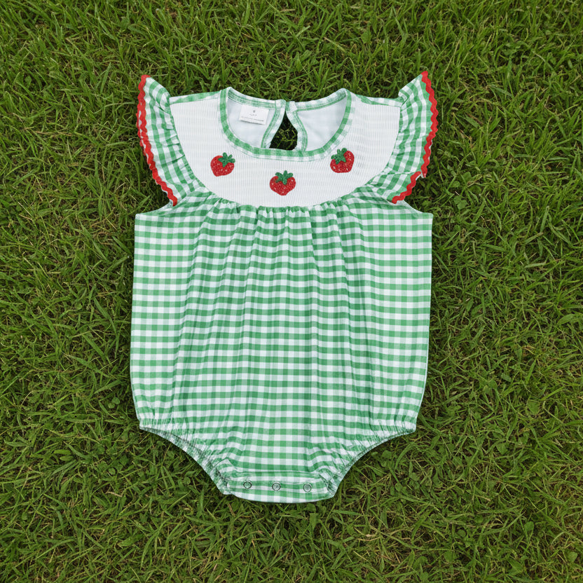 green gingham strawberry embroidery girl bubble