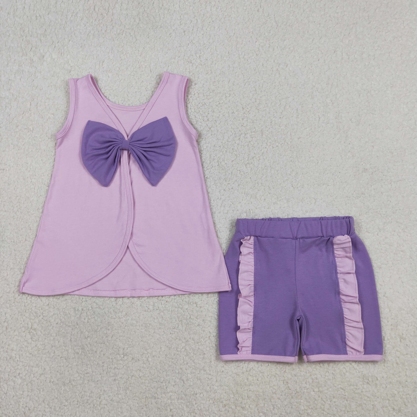 solid purple backless shorts set summer toddler girl clothing